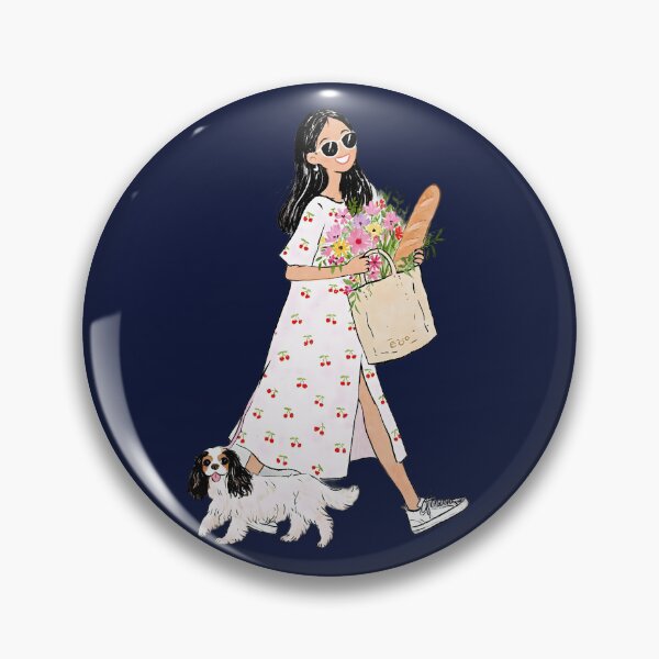 Item preview, Cozy Summer Girl Walking Dog with Flowers and Baguette designed and sold by UniqYou.