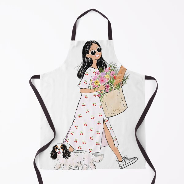 Item preview, Cozy Summer Girl Walking Dog with Flowers and Baguette designed and sold by UniqYou.