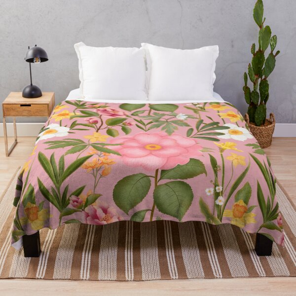 Item preview, Charming Colorful Spring Flowers On Pink Background. Pink camellias and roses, yellow and white daffodils designed and sold by Grin Katalina Floral Patterns & Cozy Art.