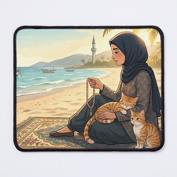 Item preview, Peaceful Beach Prayer with Cats - Turkish Holiday Hijab Girl Anime Aesthetic designed and sold by hakikatm.