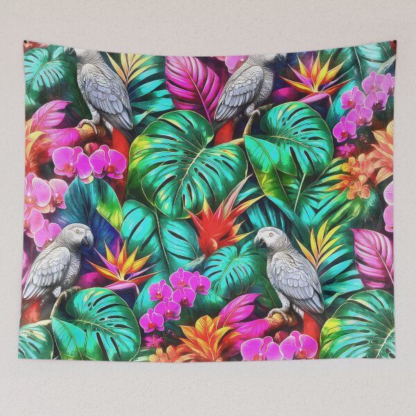 Item preview, Grey Parrot Jungle Dreams Seamless Surface Pattern designed and sold by taiche.