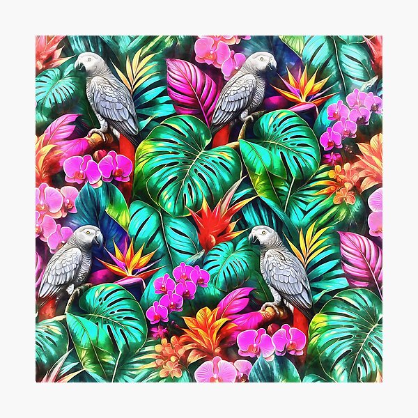 Item preview, Grey Parrot Jungle Dreams Seamless Surface Pattern designed and sold by taiche.