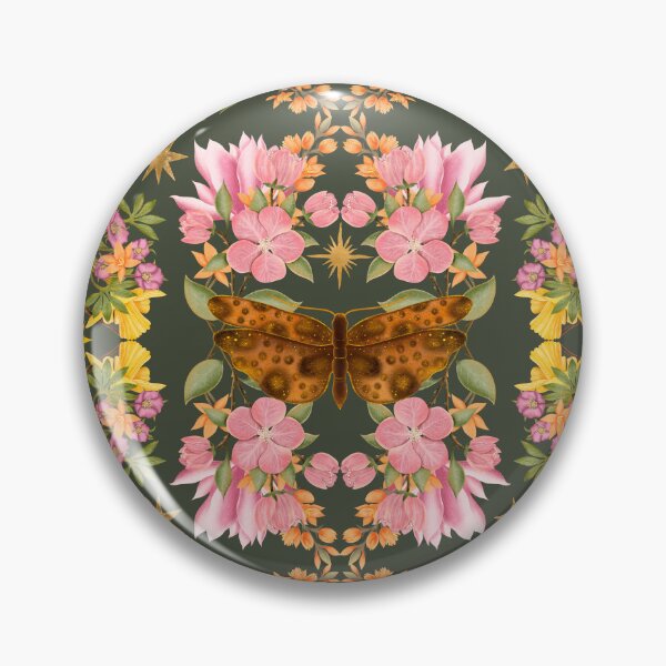 Item preview, Elegant Pink Rose And Peony Pattern On Olive. Butterflies and bumblebees in flowers. designed and sold by Grin Katalina Floral Patterns & Cozy Art.