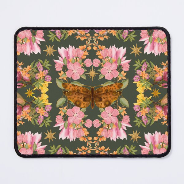 Item preview, Elegant Pink Rose And Peony Pattern On Olive. Butterflies and bumblebees in flowers. designed and sold by Grin Katalina Floral Patterns & Cozy Art.