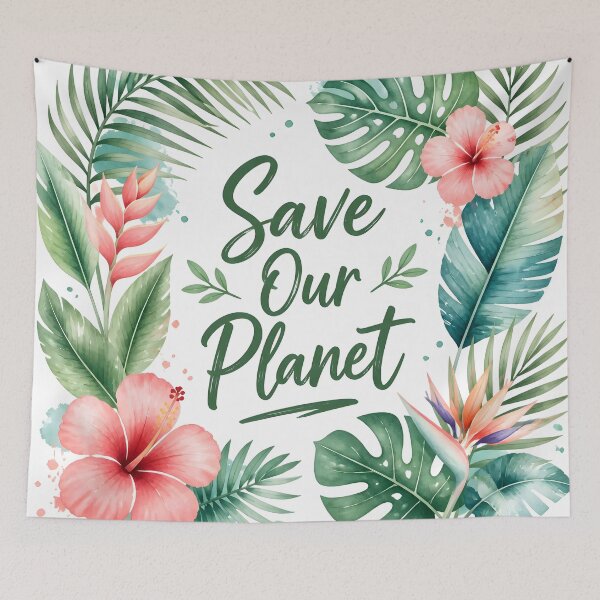 Item preview, Save Our Planet Tropical Floral Typography Eco Art designed and sold by Luna-Flow.
