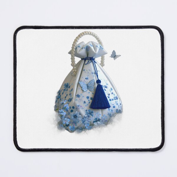 Artikelvorschau, Luxuriöser blauer Blumen-Kordelzugbeutel mit Perle und Schmetterling entworfen und verkauft von UniqYou.