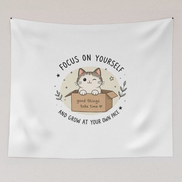 Item preview, Good Things Take Time - Cute Cat in a Box Motivational Quote designed and sold by muhammadkhafidh.