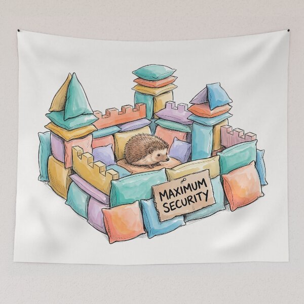 Item preview, Maximum Security: Cozy Pillow Fort Hedgehog Watercolor Art designed and sold by SoulPT.
