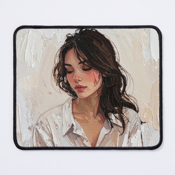 Item preview, Textured Oil Painting Pensive Woman Portrait designed and sold by BetweenForms.