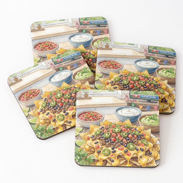 Aperçu de l'œuvre Nachos garnis pour le jour du Super Bowl (aquarelle) créée et vendue par Itjung-Room.