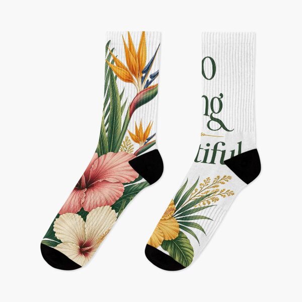 Item preview, Living Is Beautiful Tropical Hibiscus Floral Typography designed and sold by Luna-Flow.