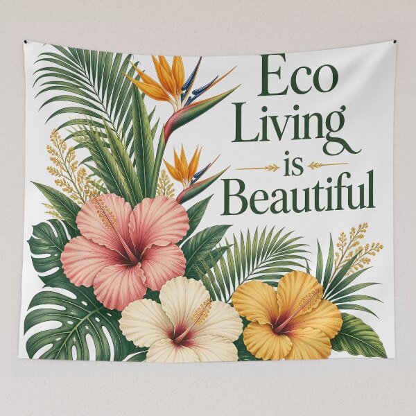 Item preview, Living Is Beautiful Tropical Hibiscus Floral Typography designed and sold by Luna-Flow.