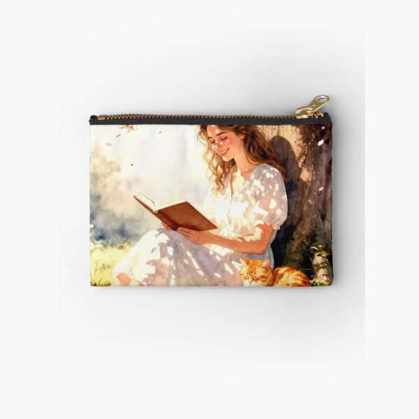 Item preview, Woman Reading Under Cherry Blossom Tree with Cat designed and sold by Pioneer Spirit Market.