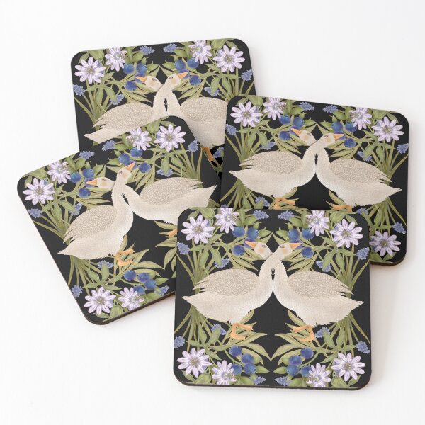 Item preview, Folk Art Illustration Of Symmetrical Geese And Flowers designed and sold by Grin Katalina Floral Patterns & Cozy Art.
