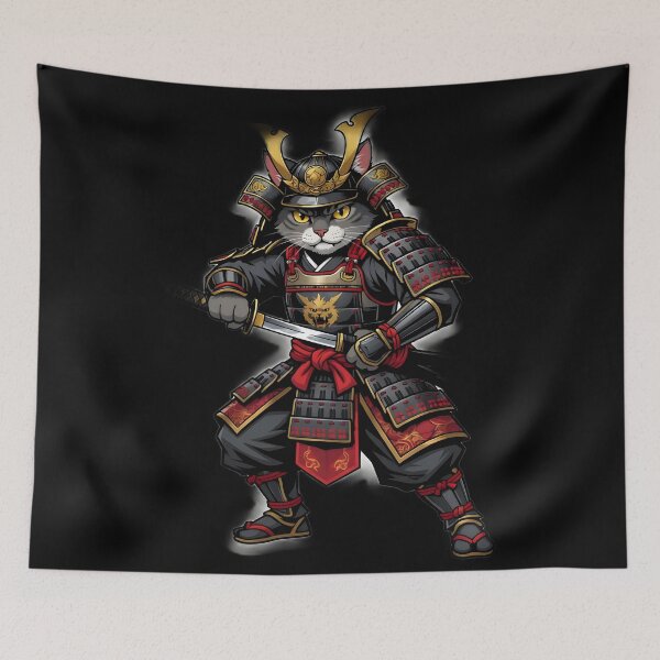 Item preview, Epic Samurai Cat Japanese Warrior Armor Sticker Design designed and sold by UniqYou.