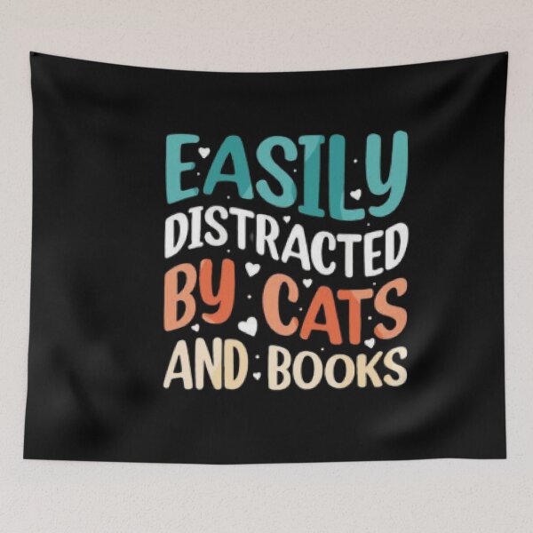 Item preview, Easily Distracted by Cats and Books T-Shirt – Funny Bookworm Tee designed and sold by LunaCat Studio.