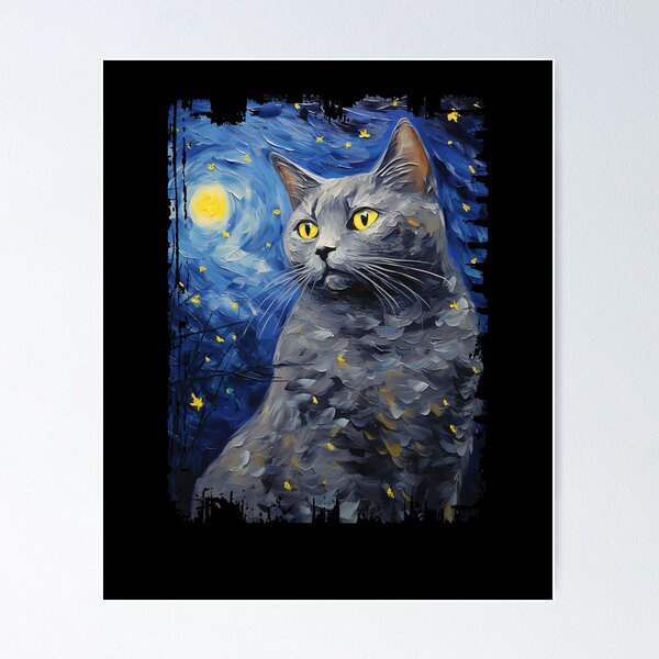 Item preview, Funny Chartreux Cat Starry Night Illustration Mom Dad Kids designed and sold by rafaeltto.
