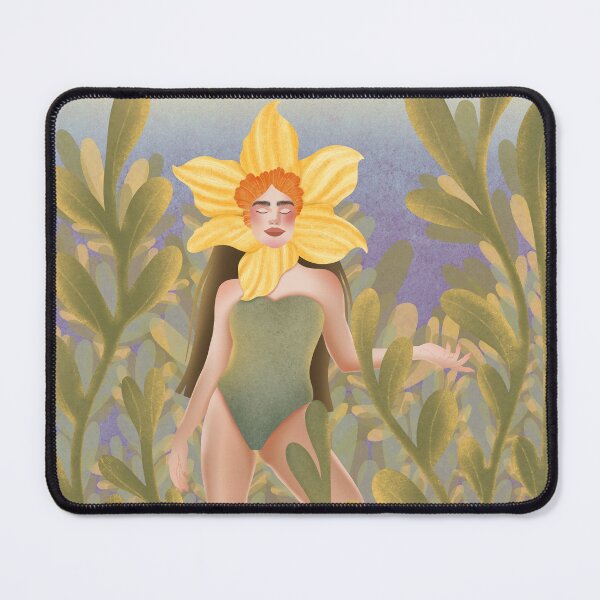 Item preview, Whimsical Flower Head Girl In Daffodil Crown designed and sold by Grin Katalina Floral Patterns & Cozy Art.
