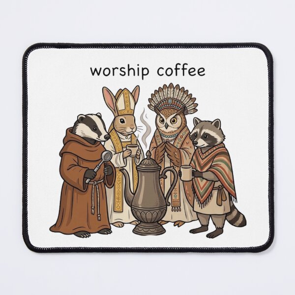 Item preview, Worship Coffee - Funny Mock Religious Ceremony Animal Sticker designed and sold by kenadams403.