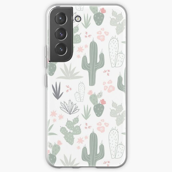 Cacti floral sage green on white Samsung Galaxy Soft Case