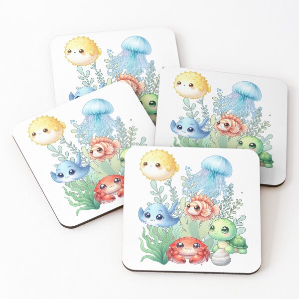 Item preview, Cute Pastel Kawaii Underwater Ocean Animals designed and sold by Szpaku desart .