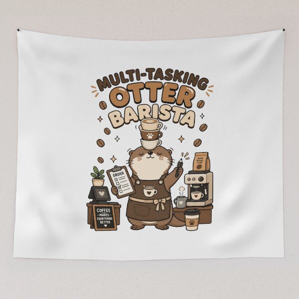 Item preview, Cute Otter Barista Multi-Tasking Funny Coffee Shirt — Coffee Makes Everything Better Kawaii Animal Gift Tee designed and sold by MaynyStudio.