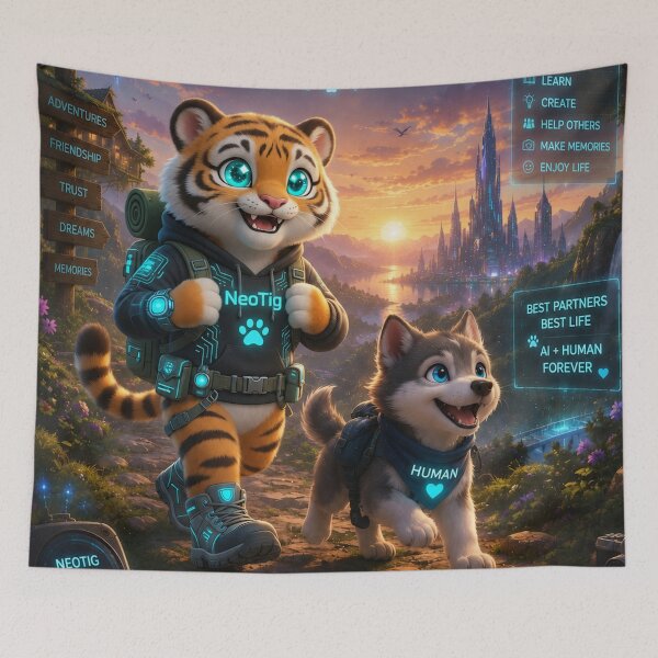 Item preview, Cyber Tiger Wolf Hiking Adventure Art — NeoTigLuna designed and sold by NeoTigLuna.