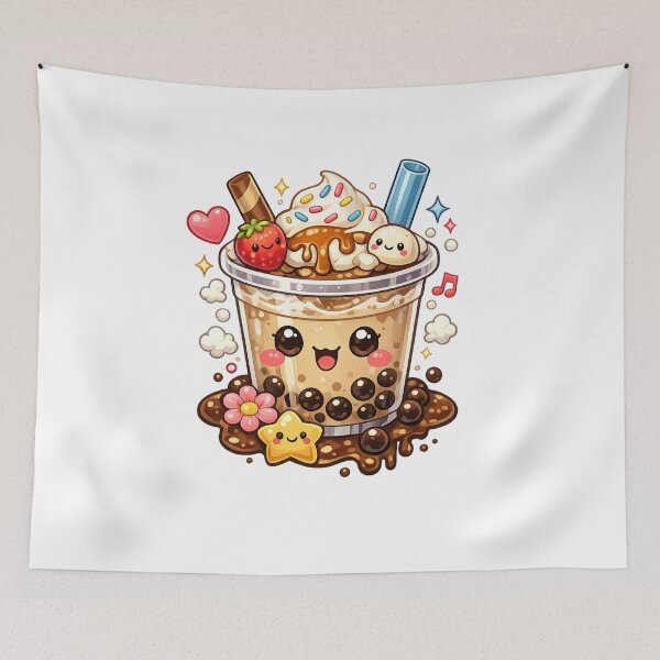 Item preview, Kawaii Cute Boba Bubble Tea with Ice Cream and Strawberry designed and sold by muhammadkhafidh.