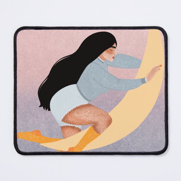 Item preview, Dreamy Whimsical Girl Hugging The Crescent Moon designed and sold by Grin Katalina Floral Patterns & Cozy Art.