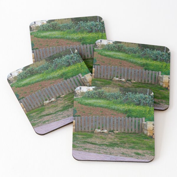 Item preview, Rustic Wooden Gate Between Stone Walls Leading To Green Field With Cactus In Rural Village designed and sold by Nmallia.