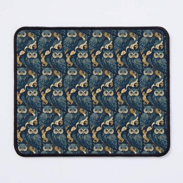Item preview, Blue Gold Ornate Owl Seamless Pattern designed and sold by Pioneer Spirit Market.