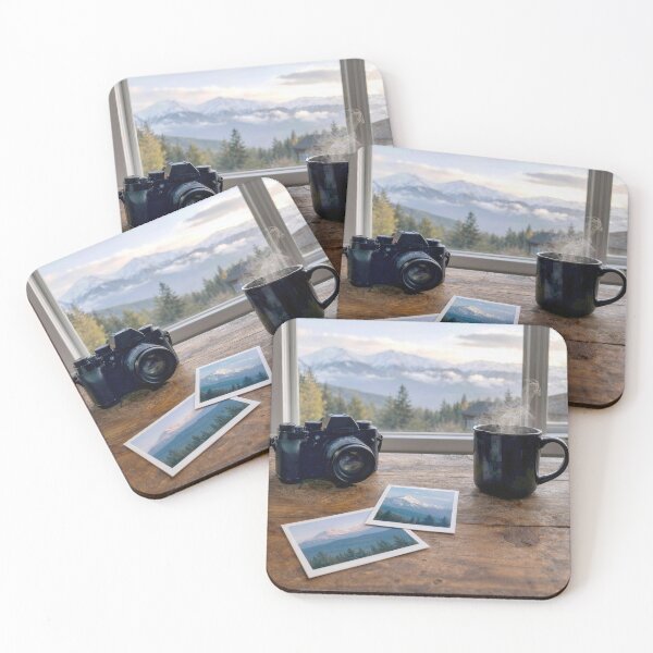 Item preview, Mountain Scene Snapshots with Camera and Coffee designed and sold by Maria Dryfhout.
