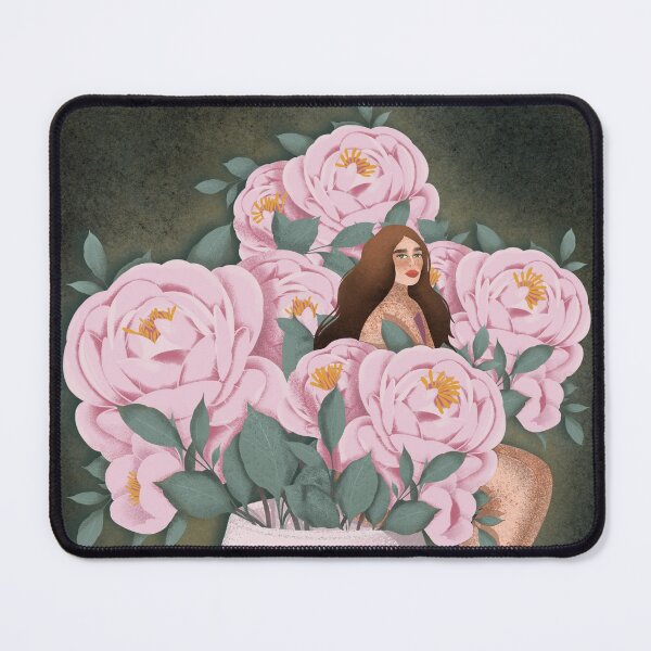 Item preview, Magical Whimsical Woman In Pink Peonies Vase designed and sold by Grin Katalina Floral Patterns & Cozy Art.