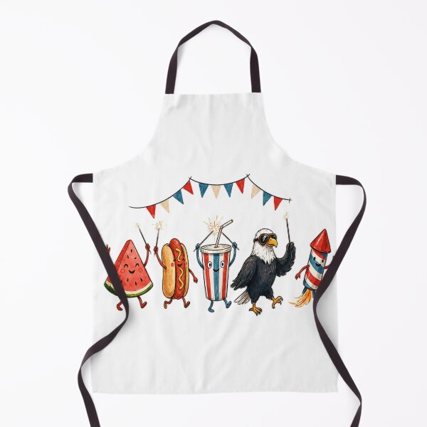 Item preview, Retro Style Doodle Patriotic Parade Characters – Cute 4th of July Watermelon, Hot Dog, Soda, Eagle & Firework Illustration designed and sold by InspiredCreatives.