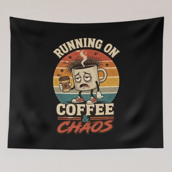 Item preview, Running on Coffee & Chaos – Retro Funny Mug Design designed and sold by ABLAT-CREATIONS.
