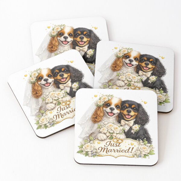 Item preview, Just married Blenheim/Black and Tan Cavaliers designed and sold by SpottyRainbow.
