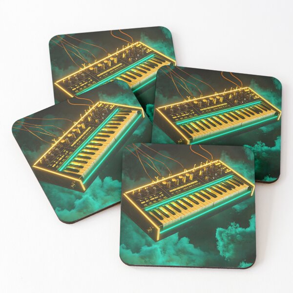 Item preview, Retro synthwave keyboard in emerald clouds designed and sold by Checho30.