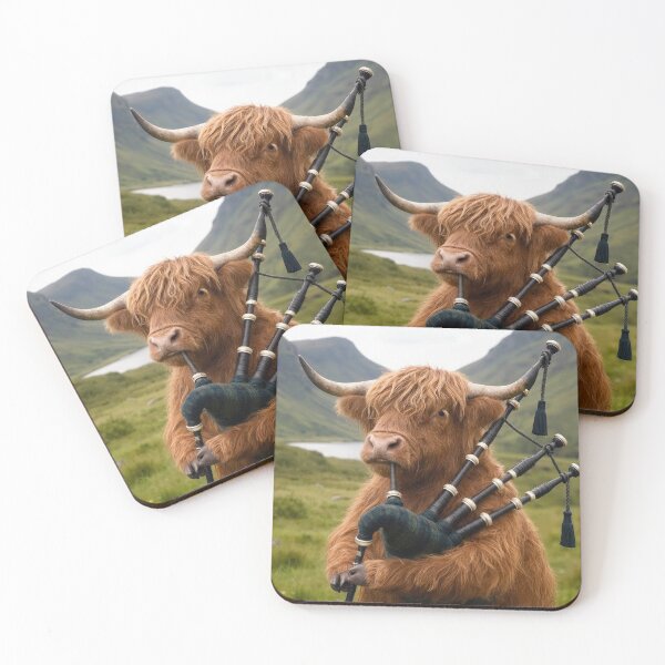 Item preview, Scottish Highland Cow Playing the Bagpipes designed and sold by Maria Dryfhout.