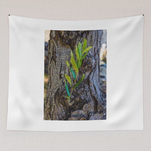 Item preview, Young Green Shoot Growing From Old Tree Trunk Showing New Growth And Resilience designed and sold by Nmallia.