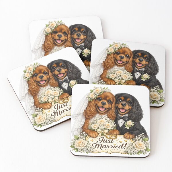 Item preview, Just married Ruby/Black and Tan Cavaliers designed and sold by SpottyRainbow.