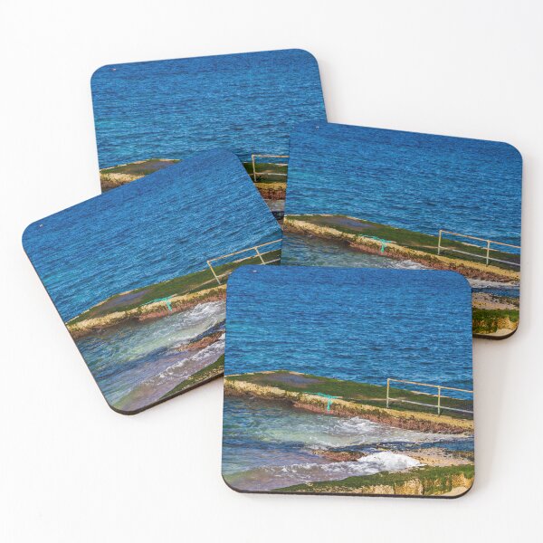 Item preview, Moss-Covered Concrete Pier With Rusty Railing and Waves on a Blue Mediterranean Sea Shore designed and sold by Nmallia.