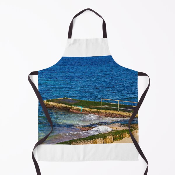 Item preview, Moss-Covered Concrete Pier With Rusty Railing and Waves on a Blue Mediterranean Sea Shore designed and sold by Nmallia.