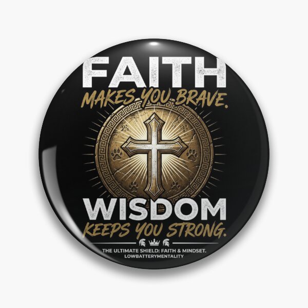 Item preview, Faith Makes You Brave Wisdom Keeps You Strong Shield Cross designed and sold by LowBatteryStudio ⭐.