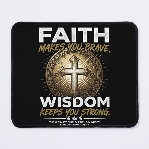 Item preview, Faith Makes You Brave Wisdom Keeps You Strong Shield Cross designed and sold by LowBatteryStudio ⭐.