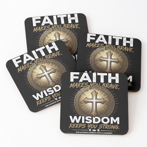 Item preview, Faith Makes You Brave Wisdom Keeps You Strong Shield Cross designed and sold by LowBatteryStudio ⭐.