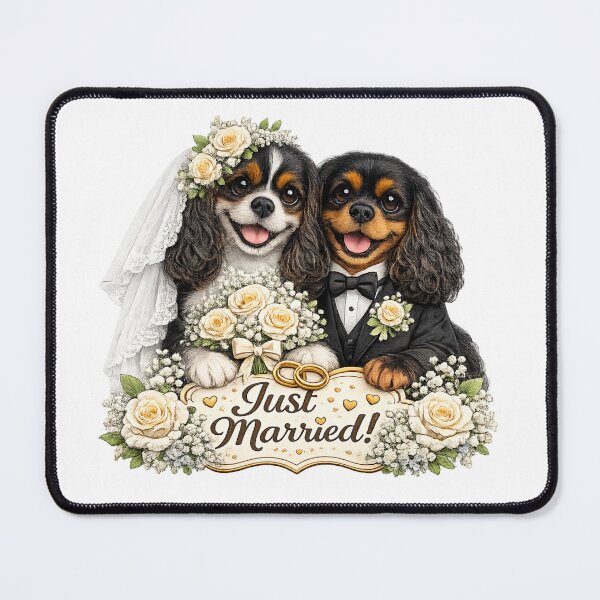 Item preview, Just married Tri/Black and Tan Cavaliers designed and sold by SpottyRainbow.