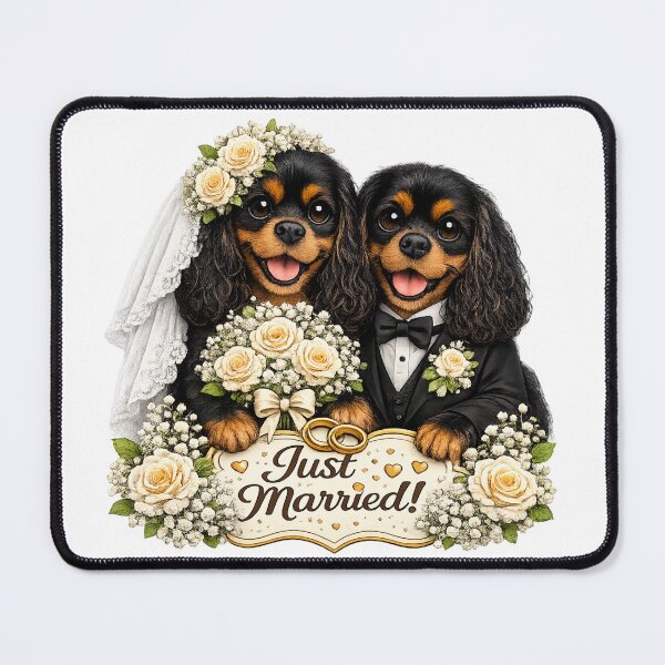 Item preview, Just married Black and Tan/Black and Tan Cavaliers designed and sold by SpottyRainbow.