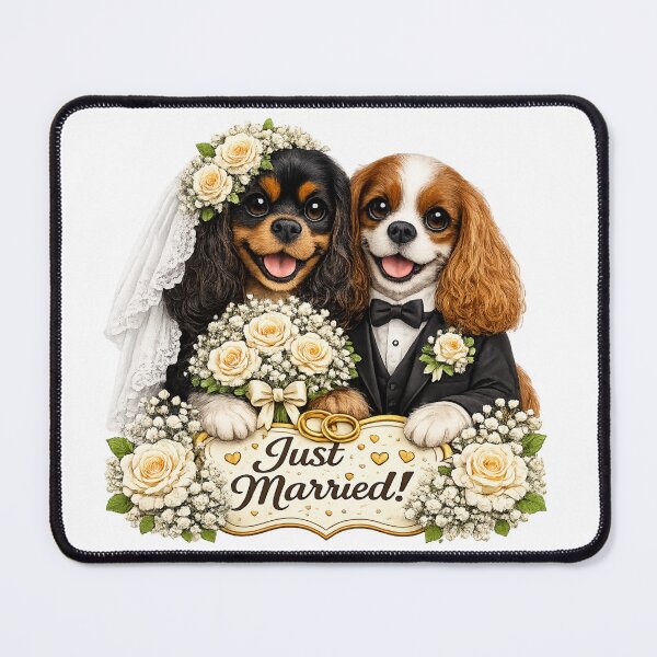 Item preview, Just married Black and Tan/Blenheim Cavaliers designed and sold by SpottyRainbow.