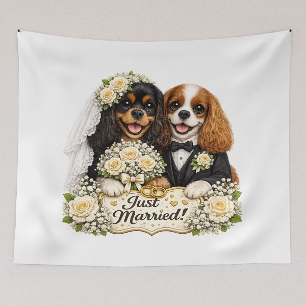Item preview, Just married Black and Tan/Blenheim Cavaliers designed and sold by SpottyRainbow.