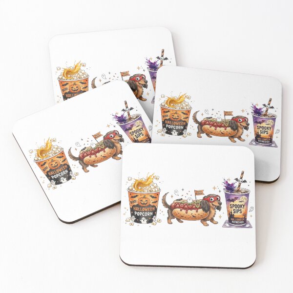 Item preview, Cute Halloween Dachshund Hot Dog Watercolor Illustration – Spooky Popcorn and Soda Fast Food Combo designed and sold by VibranPalette.